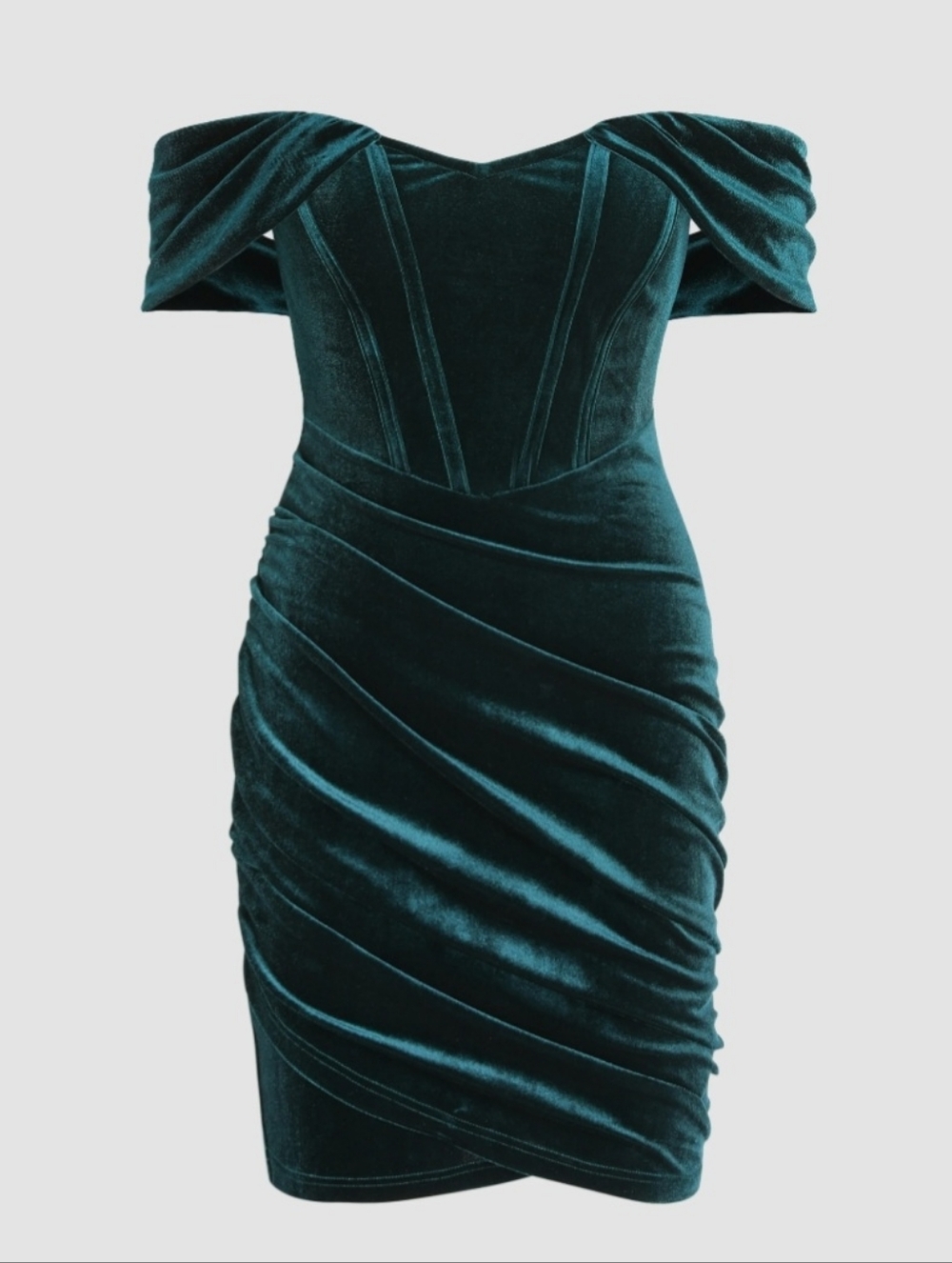 Cider Green Velvet Off The Shoulder Draped Bodycon Dress